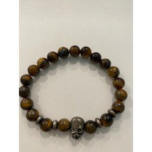 Tigers Eye bead and skull bracelet